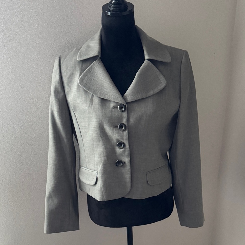 Anne Klein gray blazer three button front crop suit jacket career Sz 12P
